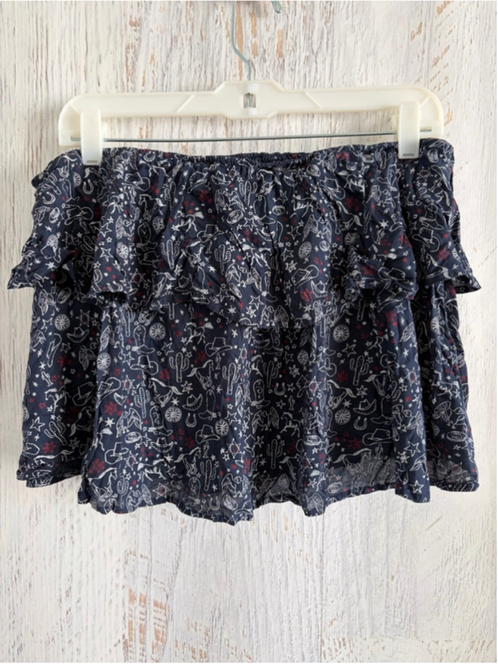 Women's Ariat Navy & White Western Print Ruffle Tiered Top Size L